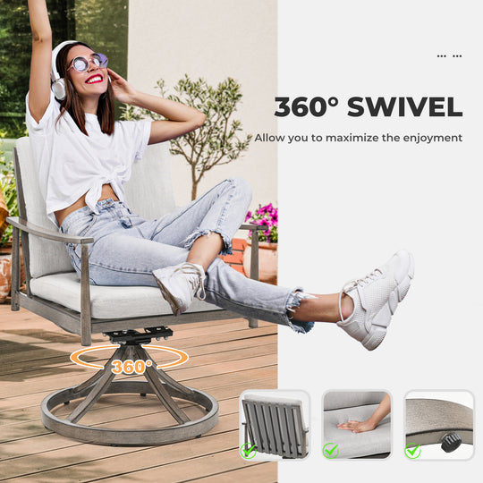 HAPPATIO Outdoor Dining Chairs Set, Aluminum Patio Dining Chairs with Cushion, Ergonomic Rope Design Backrest and Armrest,for Porch Backyard Pool