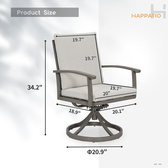 HAPPATIO Outdoor Dining Chairs Set, Aluminum Patio Dining Chairs with Curved Armrest, Removable Cushions for Patio, Deck