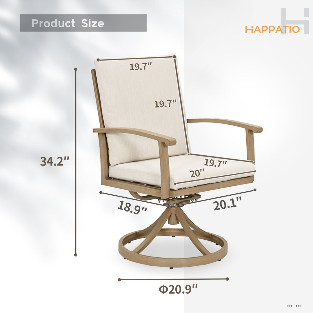 HAPPATIO Outdoor Dining Chairs Set, Aluminum Patio Dining Chairs with Curved Armrest, Removable Cushions for Patio, Deck