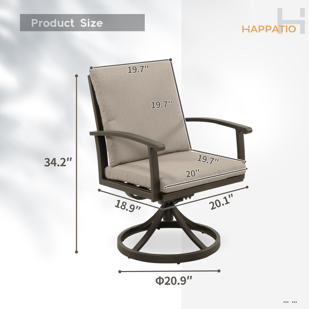 HAPPATIO Outdoor Dining Chairs Set, Aluminum Patio Dining Chairs with Curved Armrest, Removable Cushions for Patio, Deck