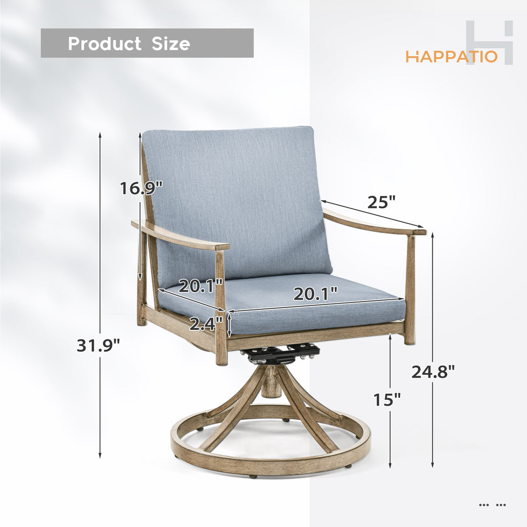 HAPPATIO Outdoor Dining Chairs Set, Aluminum Patio Dining Chairs with Cushion, Ergonomic Rope Design Backrest and Armrest,for Porch Backyard Pool