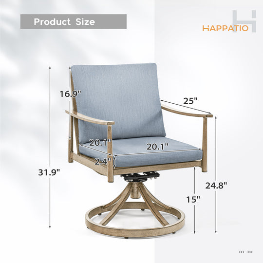 HAPPATIO Outdoor Dining Chairs Set, Aluminum Patio Dining Chairs with Cushion, Ergonomic Rope Design Backrest and Armrest,for Porch Backyard Pool