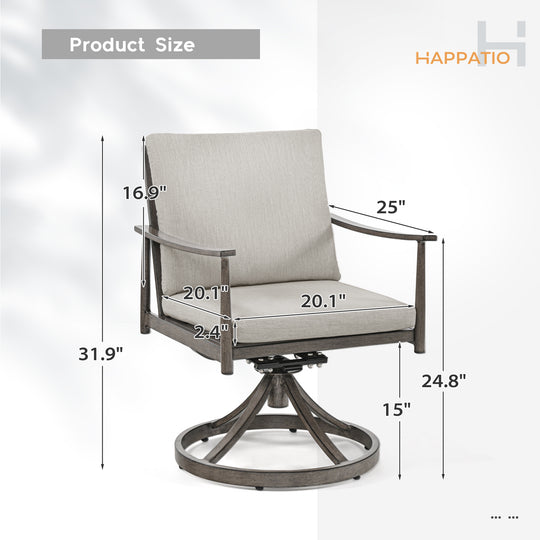 HAPPATIO Outdoor Dining Chairs Set, Aluminum Patio Dining Chairs with Cushion, Ergonomic Rope Design Backrest and Armrest,for Porch Backyard Pool