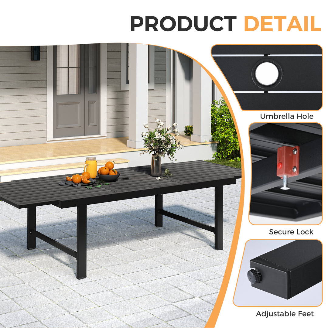 HAPPATIO Outdoor Expandable Dining Table, Aluminum Patio Dining Table for 4-8 Person, Powder-Coated Rectangular Table with Umbrella Hole, Perfect for Backyard, Porch, Deck