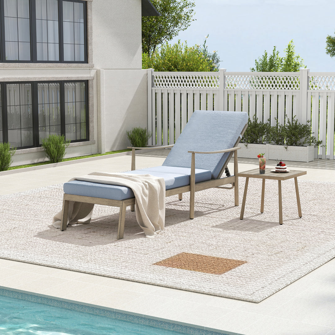 HAPPATIO Outdoor Chaise Lounge Chair - Aluminum Pool Lounge Chair with Adjustable Backrest and Cushion, Curved Armrest, Outdoor Lounge Chair for Beach, Yard, or Poolside