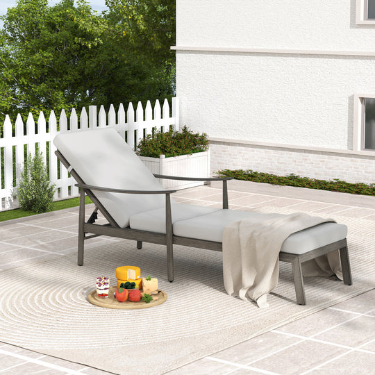 HAPPATIO Outdoor Chaise Lounge Chair - Aluminum Pool Lounge Chair with Adjustable Backrest and Cushion, Curved Armrest, Outdoor Lounge Chair for Beach, Yard, or Poolside