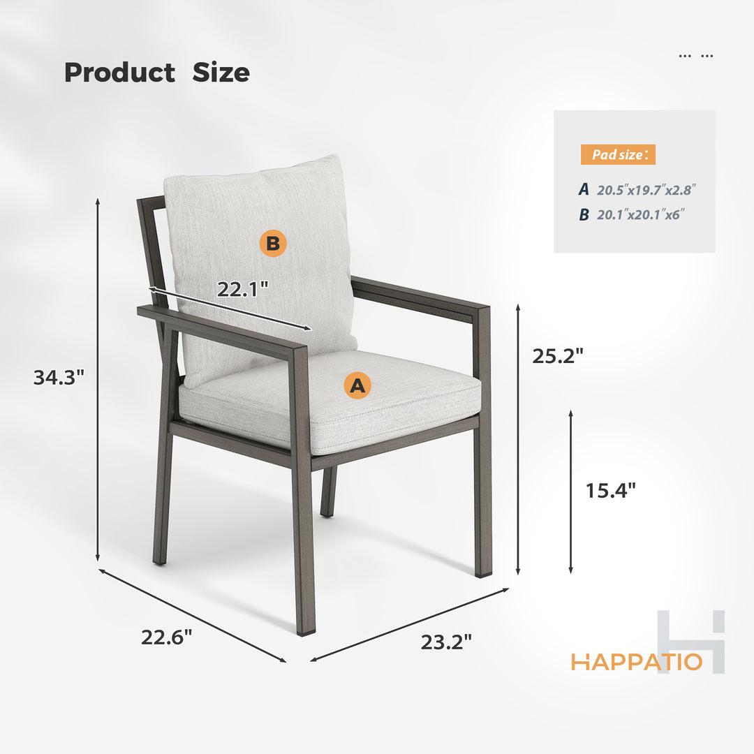 HAPPATIO Patio Dining Chairs Set, All-Weather Outdoor Dining Chair with Aluminum Frame and Removable Cushion, Ideal for Lawn Yard Backyard