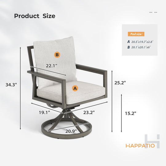 HAPPATIO Patio Dining Chairs Set, All-Weather Outdoor Dining Chair with Aluminum Frame and Removable Cushion, Ideal for Lawn Yard Backyard