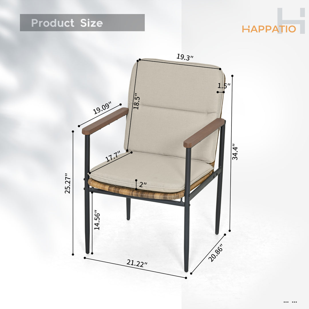 HAPPATIO Patio Dining Chairs Set, All-Weather Outdoor Dining Chair with Aluminum Frame and Removable Cushion, Ideal for Lawn Yard Backyard