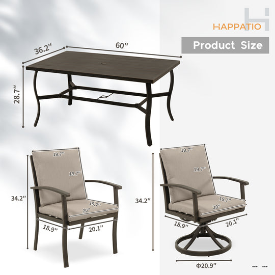 HAPPATIO 7 Piece Patio Dining Set, Aluminum Outdoor Dining Set, Aluminum Dining Table and Chairs Set, Patio Dining Furniture with Aluminum Table, Chairs and Washable Cushions