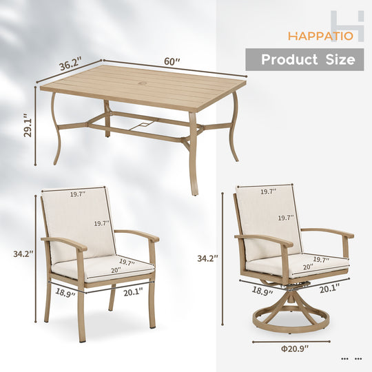 HAPPATIO 7 Piece Patio Dining Set, Aluminum Outdoor Dining Set, Aluminum Dining Table and Chairs Set, Patio Dining Furniture with Aluminum Table, Chairs and Washable Cushions