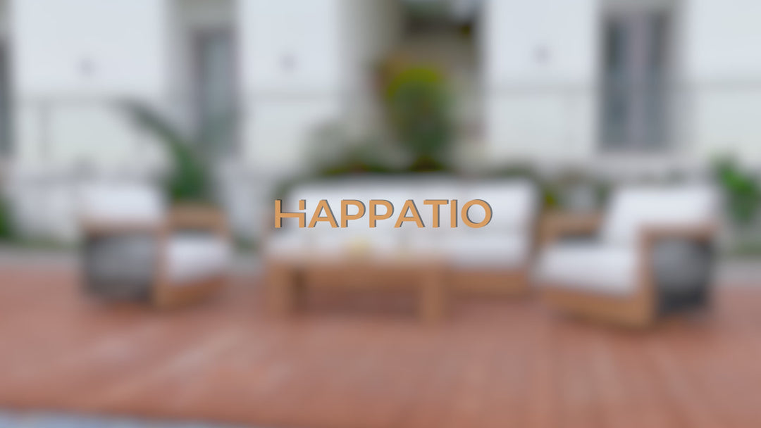 HAPPATIO Aluminum Patio Furniture Set, 4 Pieces Wood-like Oversized Conversation Set with Thick Cushion, Curved Tub Design with Woven Rope Accents for Garden, Backyard, Poolside