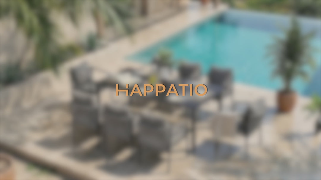 HAPPATIO Patio Dining Set, Woven Rope Rattan Outdoor Dining Table and Chairs Set, Metal Woven Wicker Rope Chairs with Cushions, All-Weather PE Rattan Outdoor Dining Set for Lawn Garden
