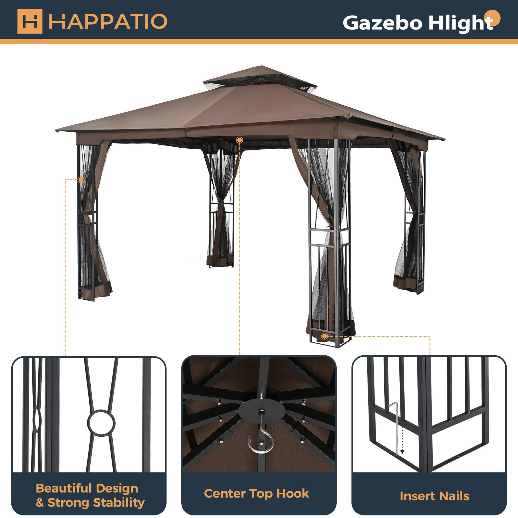 NEW YEAR ④ Patio Gazebo Double Roof 10' X 12'-HAPPATIO – Happatio
