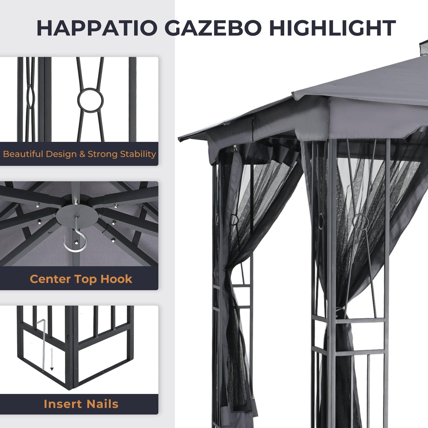 Patio Gazebo Double Roof 10' X 12' - Happatio