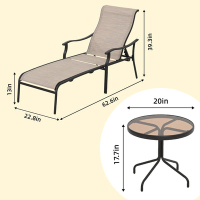 3 Pieces Patio Chaise Lounge Set - Happatio