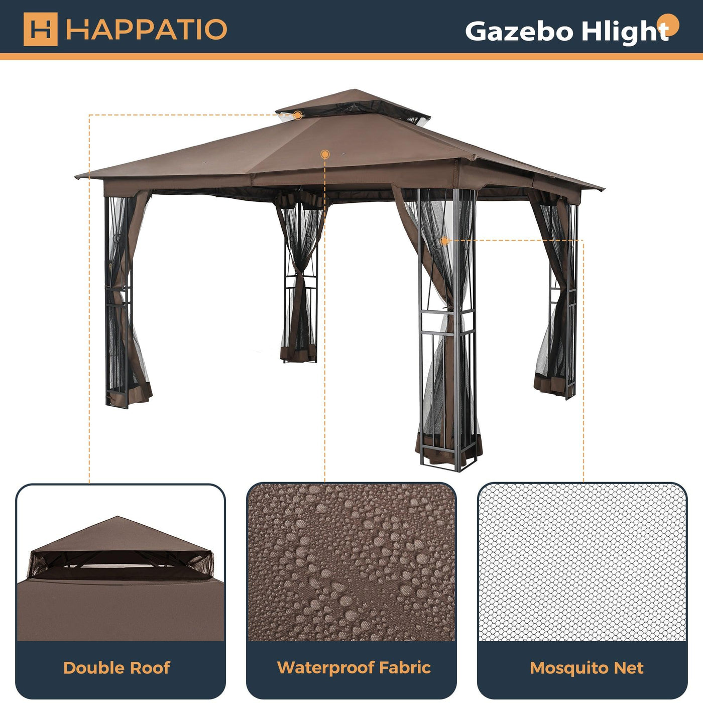 Patio Gazebo Double Roof 10' X 12' - Happatio