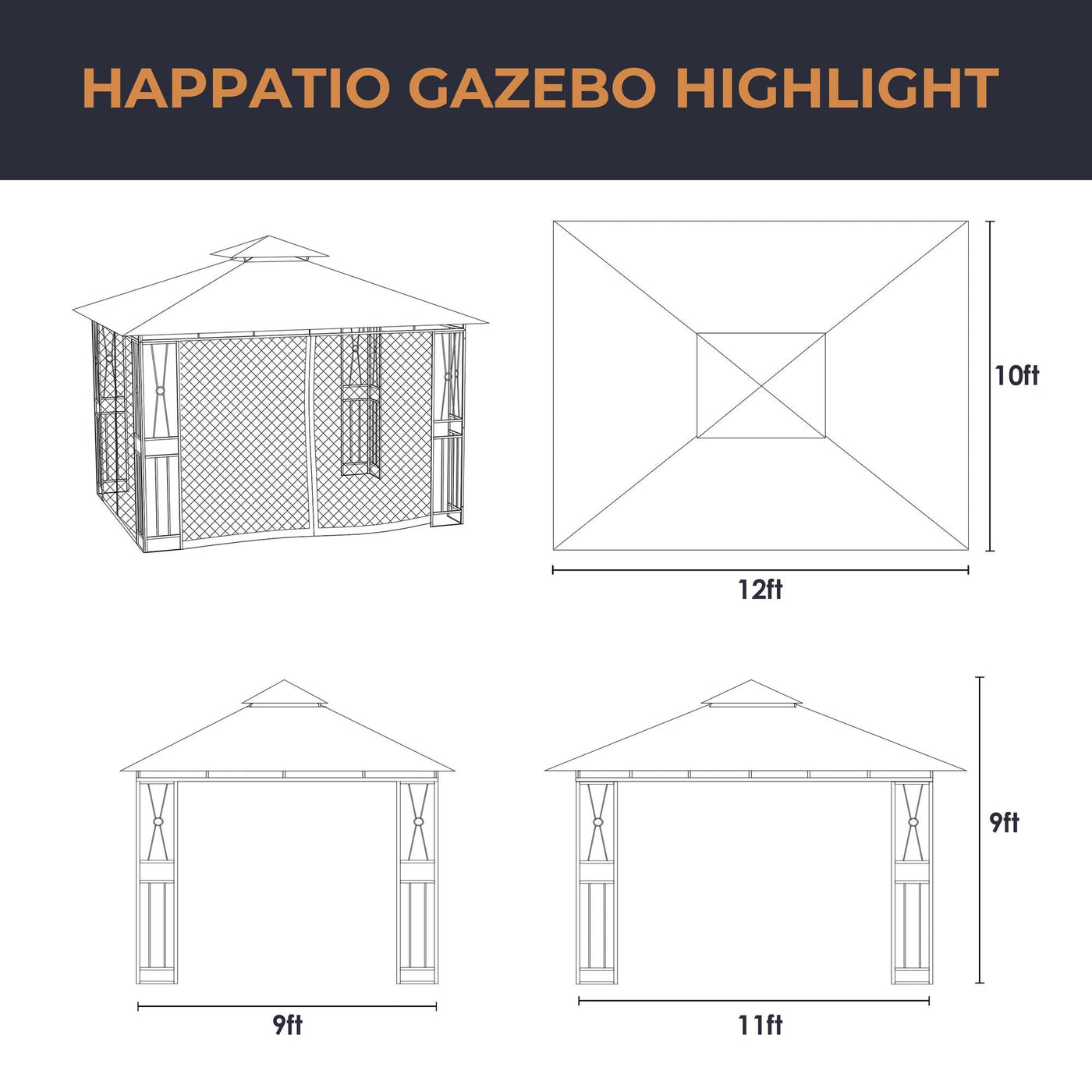 Patio Gazebo Double Roof 10' X 12' - Happatio