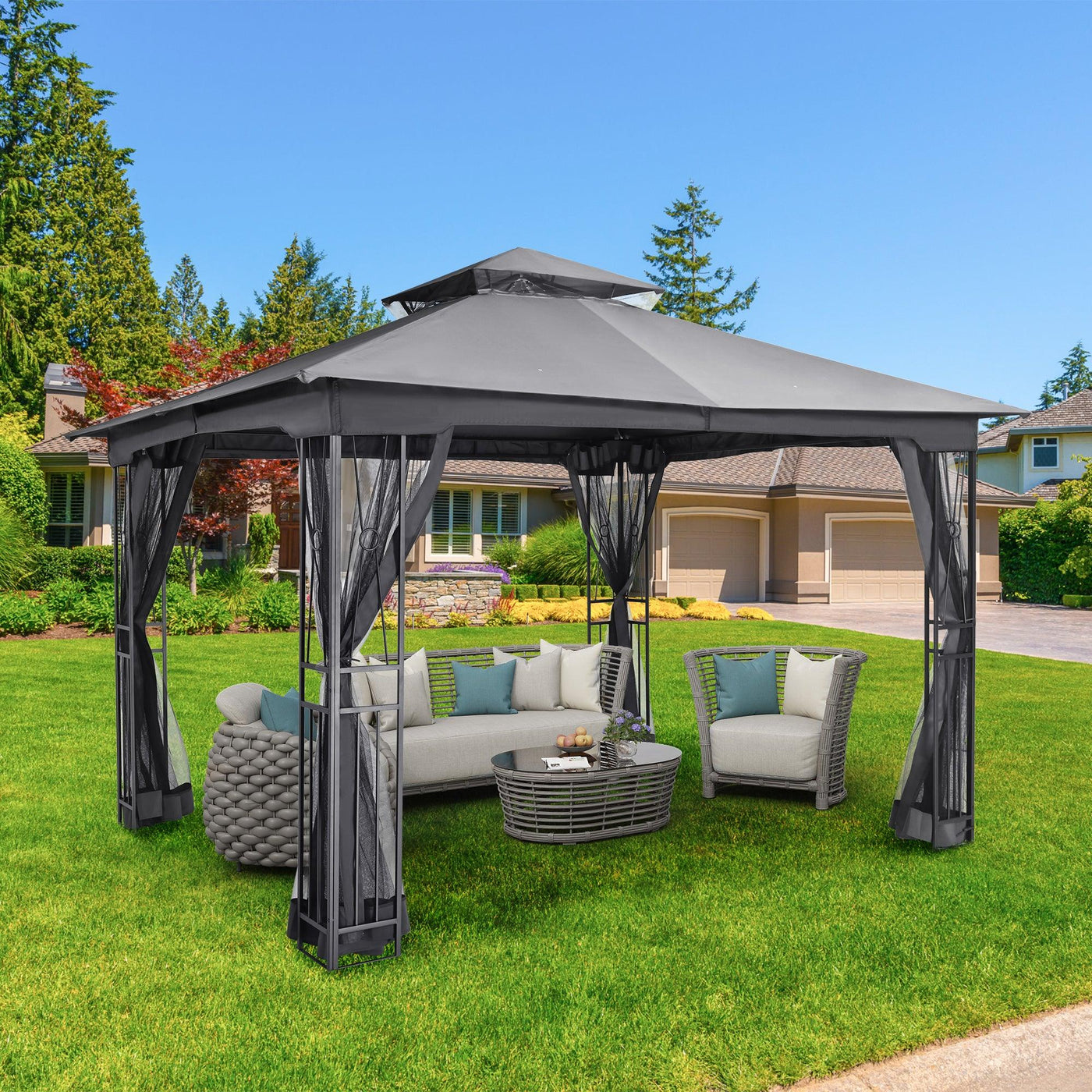 Patio Gazebo Double Roof 10' X 12' - Happatio