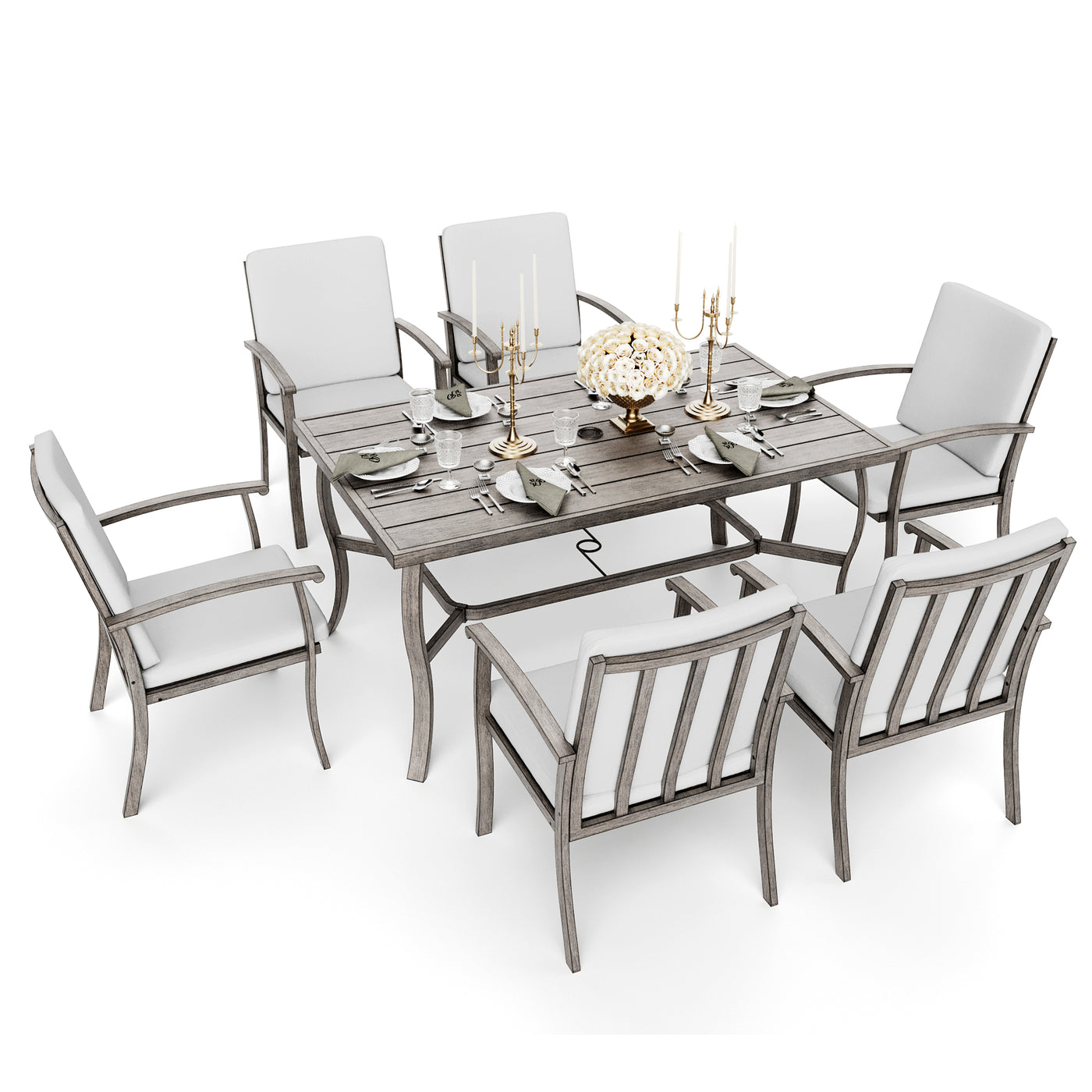 HAPPATIO 7 Piece Patio Dining Set, Aluminum Outdoor Dining Set, Aluminum Dining Table and Chairs Set, Patio Dining Furniture with Aluminum Table, Chairs and Washable Cushions
