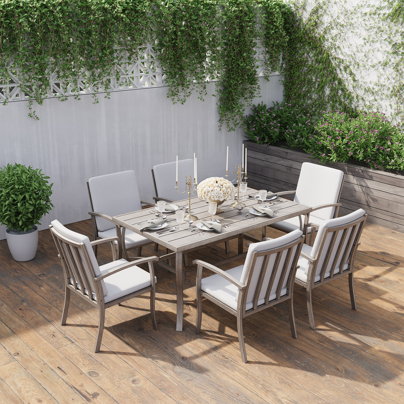 HAPPATIO 7 Piece Patio Dining Set, Aluminum Outdoor Dining Set, Aluminum Dining Table and Chairs Set, Patio Dining Furniture with Aluminum Table, Chairs and Washable Cushions