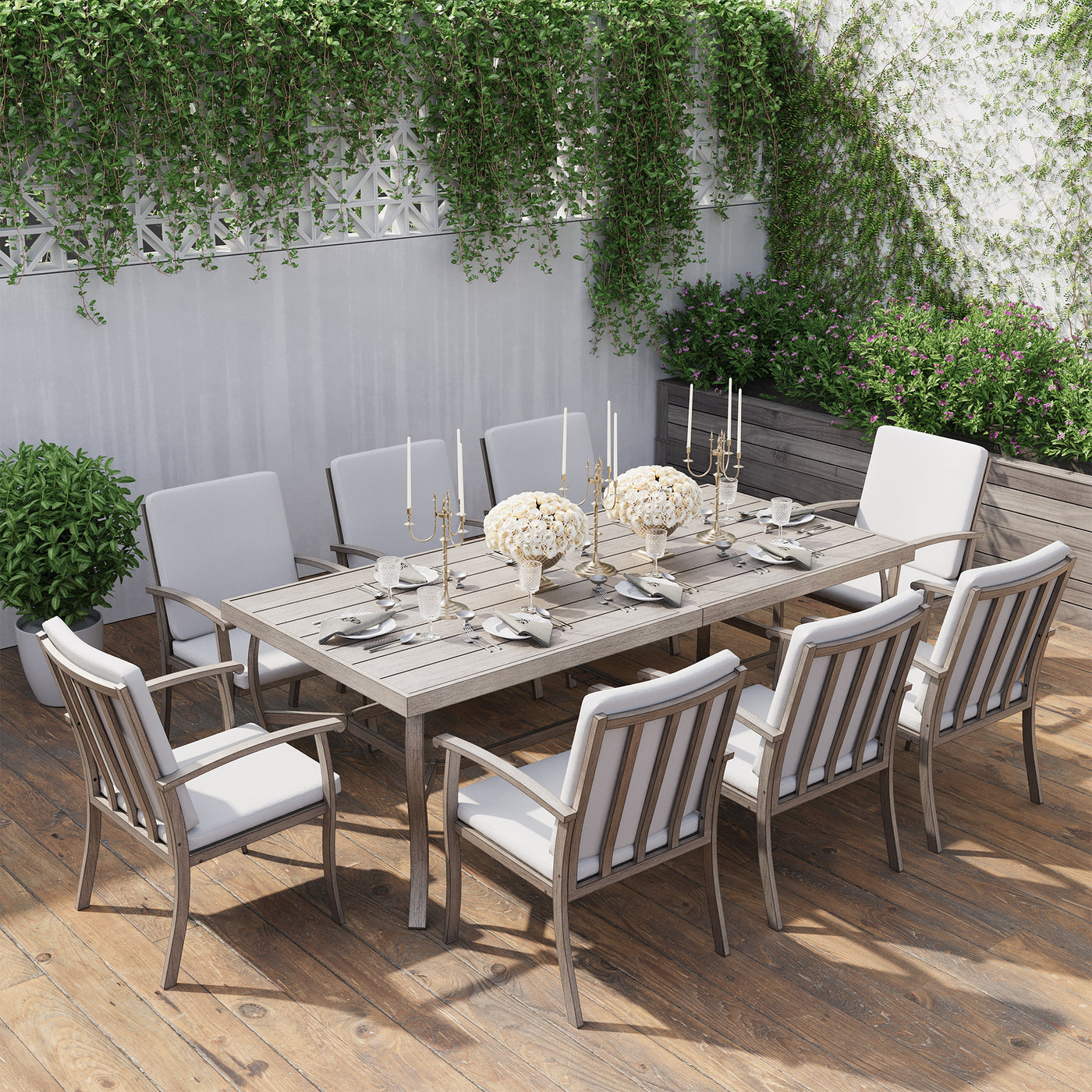 HAPPATIO 9 Piece Patio Dining Set, Aluminum Outdoor Dining Set, Aluminum Dining Table and Chairs Set, Patio Dining Furniture with Aluminum Table, Chairs and Washable Cushions