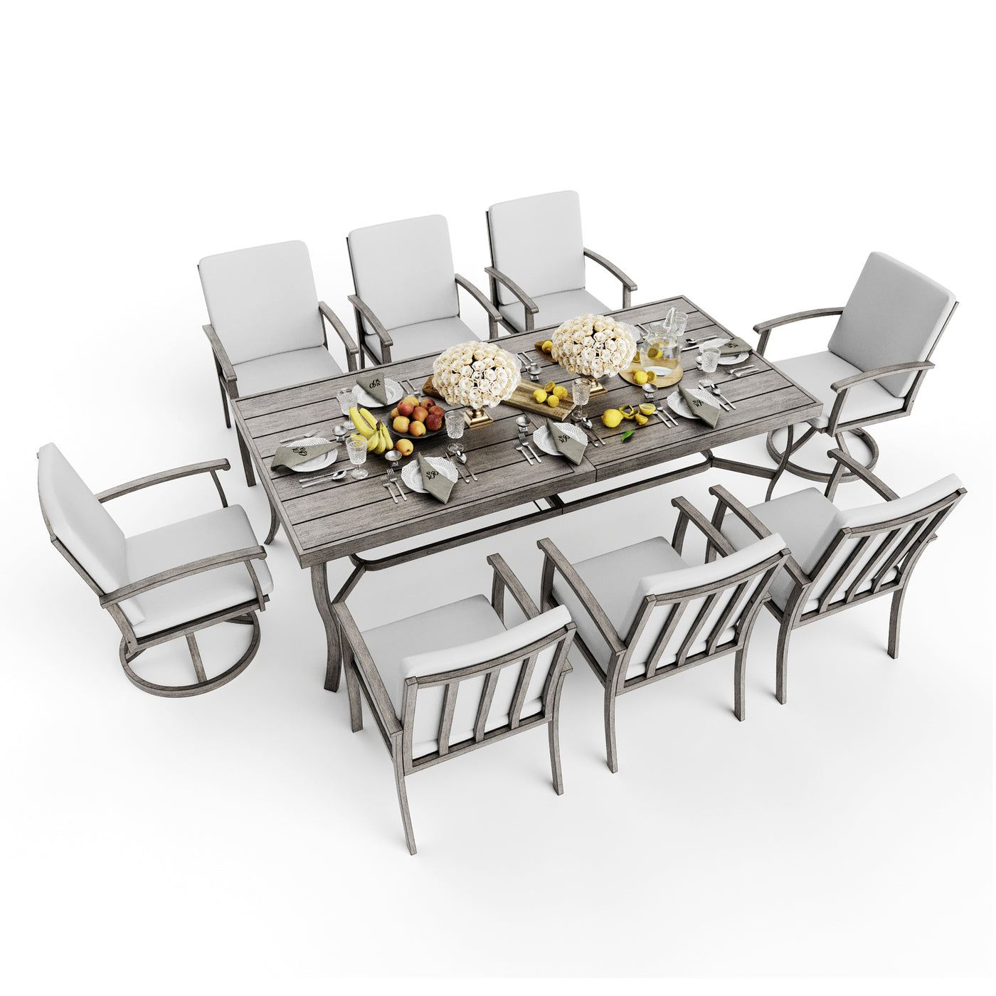 HAPPATIO 9 Piece Patio Dining Set, Aluminum Outdoor Dining Set, Aluminum Dining Table and Chairs Set, Patio Dining Furniture with Aluminum Table, Chairs and Washable Cushions