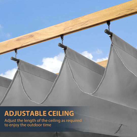 HAPPATIO 10' X 10' Pergola Retractable Pergola Canopy for Backyard, Garden, Patio; Woodgrain-Look Aluminum Pergola with Retractable Pergola Canopy, Includes Anchors and Expansion Screws