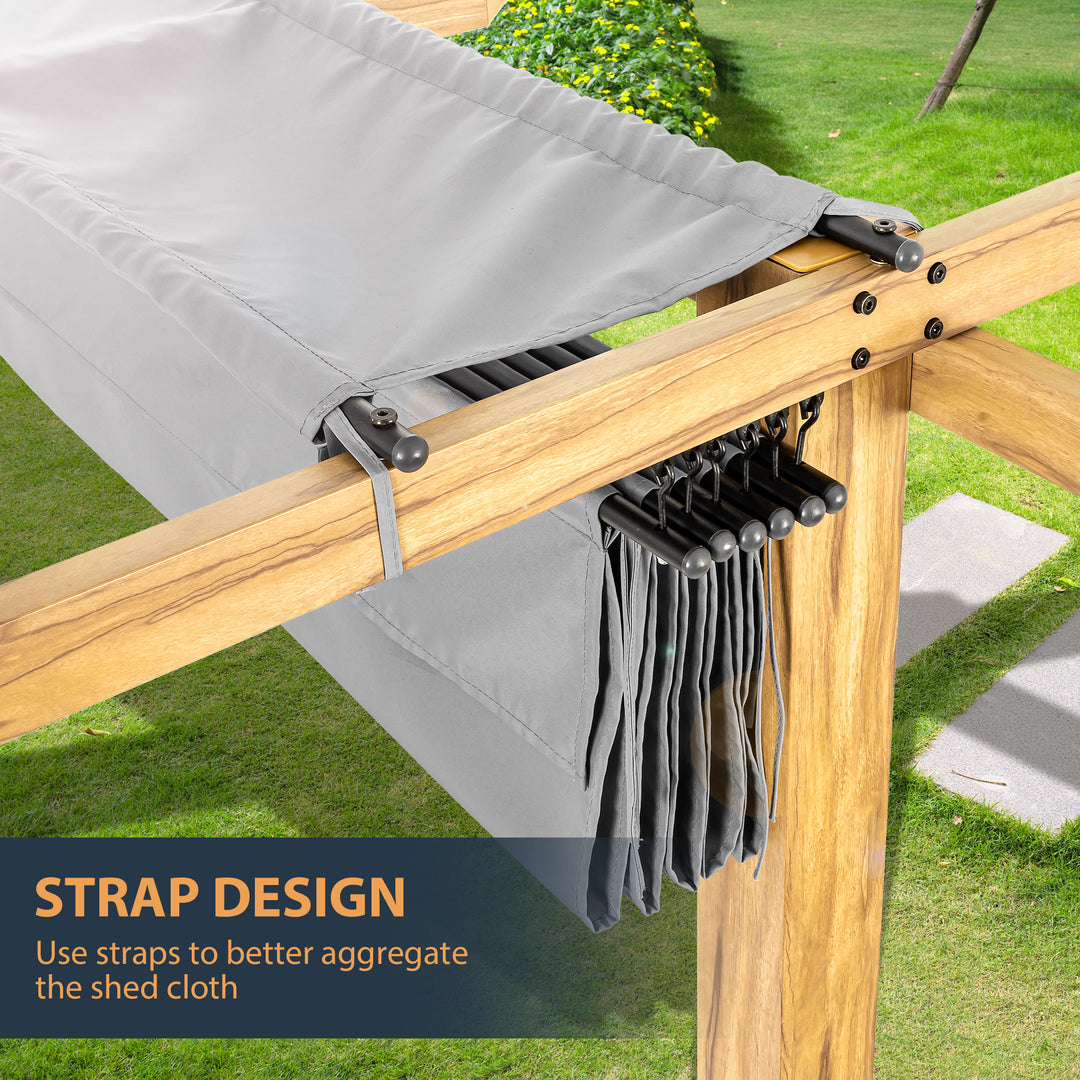 HAPPATIO 10' X 10' Pergola Retractable Pergola Canopy for Backyard, Garden, Patio; Woodgrain-Look Aluminum Pergola with Retractable Pergola Canopy, Includes Anchors and Expansion Screws
