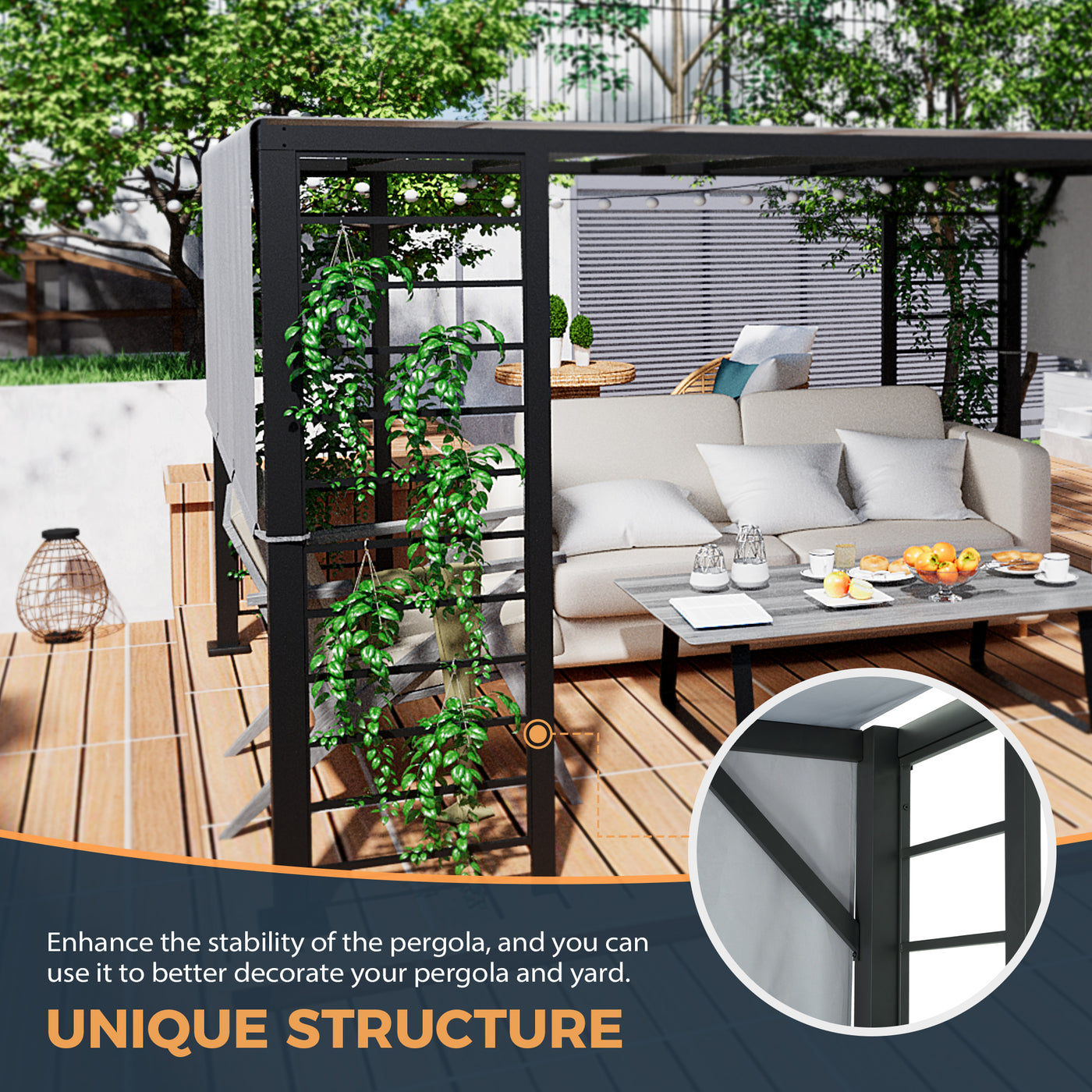 HAPPATIO 10' X 12' Outdoor Pergola, Retractable Pergola Canopy with Adjustable Shade，Aluminum Pergola Shade for Patio, Backyard, Garden