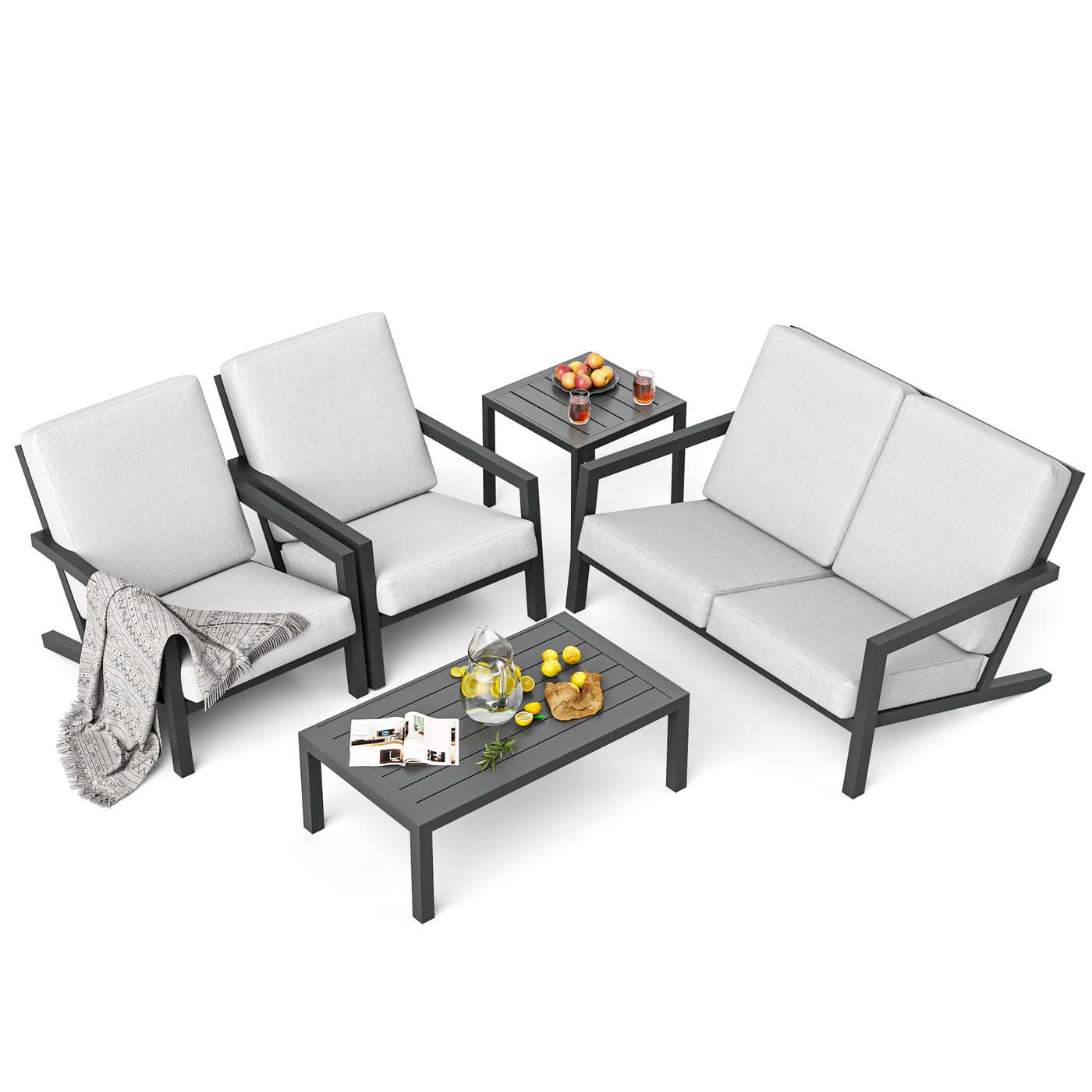HAPPATIO Adirondack Chair Set, Aluminum Adirondack Chair, Fire Pit Chairs, Weather Resistant Adirondack Chair Set for Backyard, Garden (Gray)
