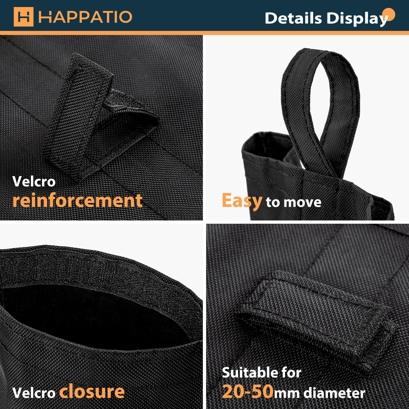HAPPATIO Canopy Weights Set of 4 (Without Sands) , 1680D Sand Bags for Pop Up Canopy Tent, Gazebo, Patio Umbrellas, Sandbags for Weight