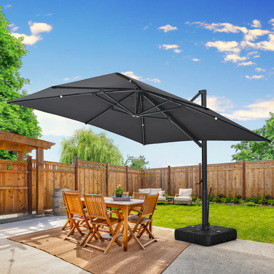 HAPPATIO 10FT Patio Cantilever Umbrella, Outdoor Rectangle Patio Umbrella, Square Hanging Offset Umbrella with 360 Rotation and Cross Base for Backyard