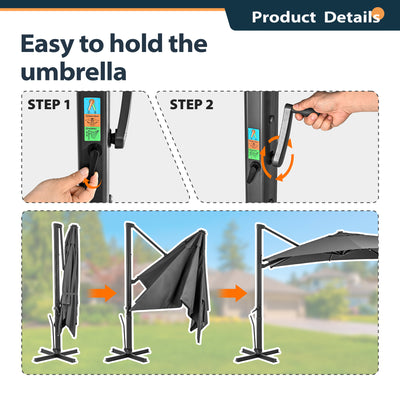 HAPPATIO 10FT Patio Cantilever Umbrella, Outdoor Rectangle Patio Umbrella, Square Hanging Offset Umbrella with 360 Rotation and Cross Base for Backyard