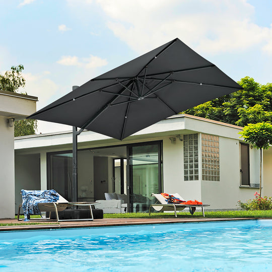 HAPPATIO 10FT Patio Cantilever Umbrella, Outdoor Rectangle Patio Umbrella, Square Hanging Offset Umbrella with 360 Rotation and Cross Base for Backyard