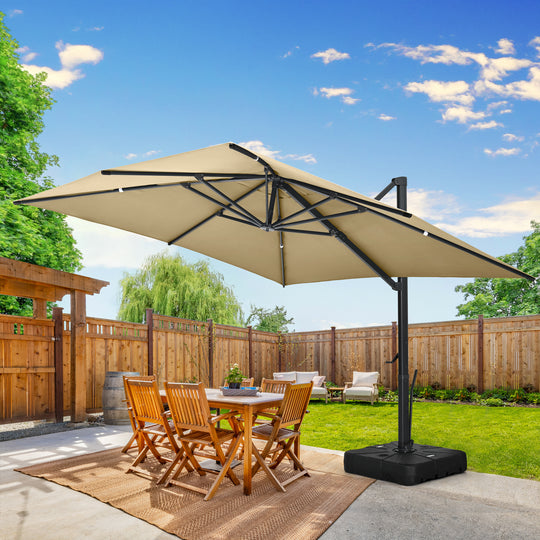 HAPPATIO 10FT Patio Cantilever Umbrella, Outdoor Rectangle Patio Umbrella, Square Hanging Offset Umbrella with 360 Rotation and Cross Base for Backyard