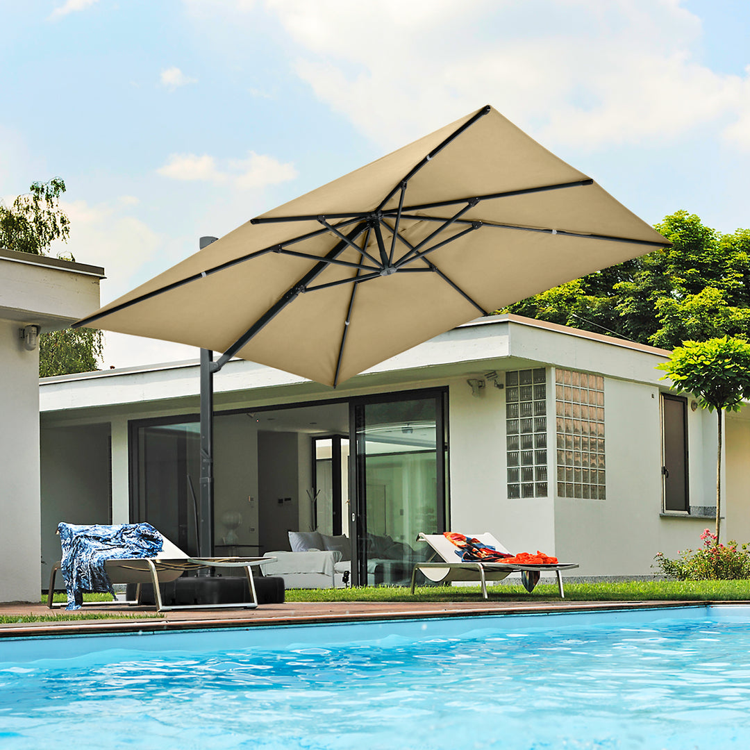 HAPPATIO 10FT Patio Cantilever Umbrella, Outdoor Rectangle Patio Umbrella, Square Hanging Offset Umbrella with 360 Rotation and Cross Base for Backyard