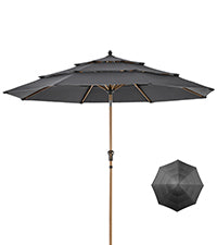 HAPPATIO 9FT Patio Umbrella Outdoor Umbrella 3 Tier Vented Wood Grain Outdoor Table Umbrella, Outdoor Patio Umbrella with 250GSM Yarn Dyed Acrylic Fabric (Grey)