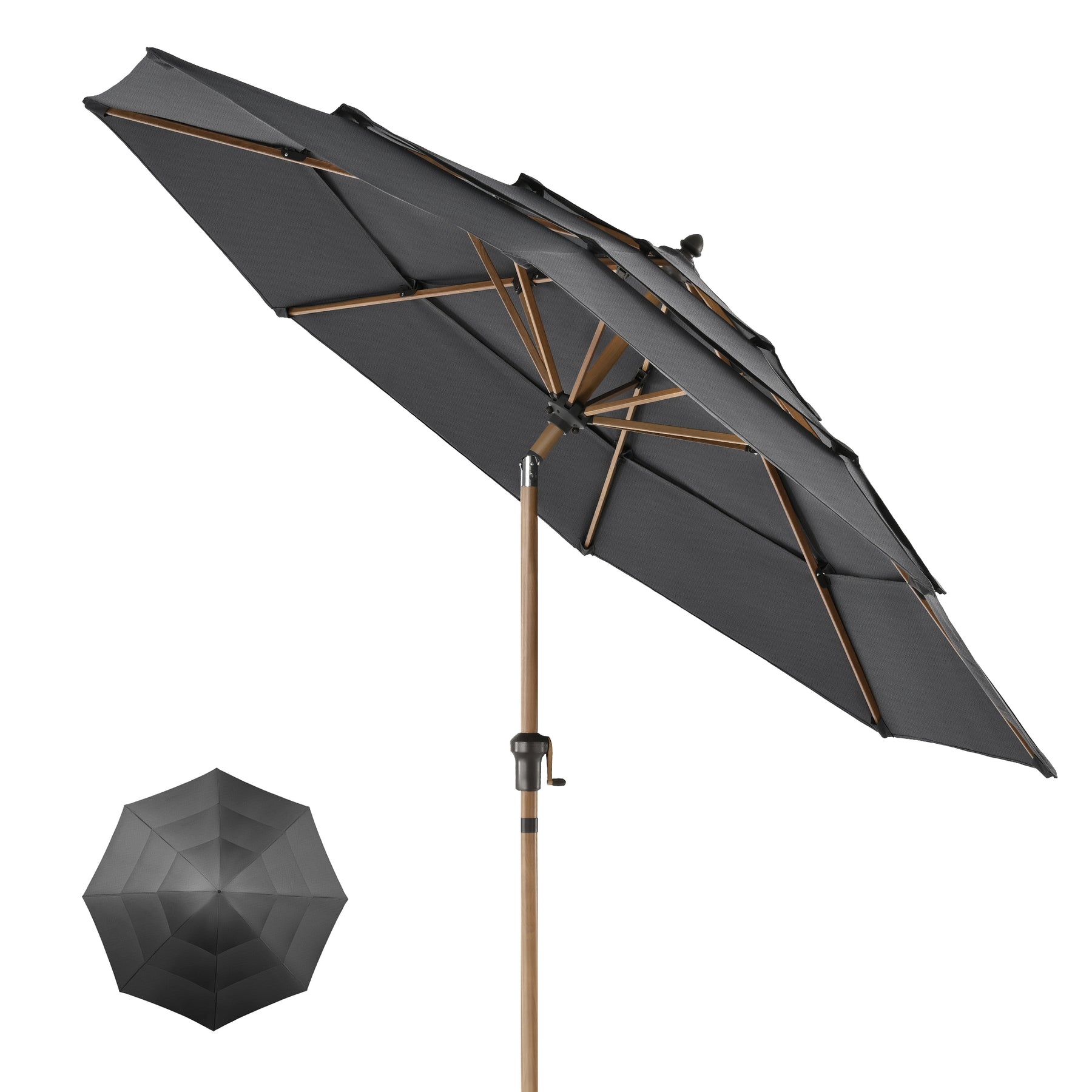 HAPPATIO 9FT Patio Umbrella Outdoor Umbrella 3 Tier Vented Wood Grain – Happatio