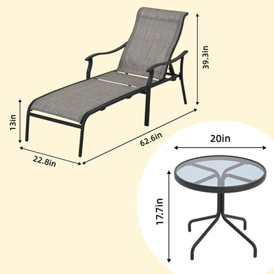 3 Pieces Patio Chaise Lounge Set - Happatio